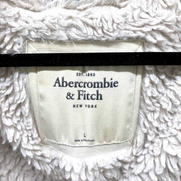 Vintage Abercrombie & Fitch Y2K Gray Sherpa Lined Sweatshirt Vest Hoodie Women L - Picture 8 of 11